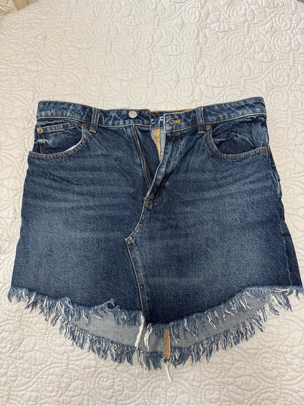 We The Free Dark Blue Denim Frayed Hem Mini Skirt